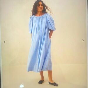 Loeffler Randall Mimi puff sleeve dress blue/creme striped nwt size can